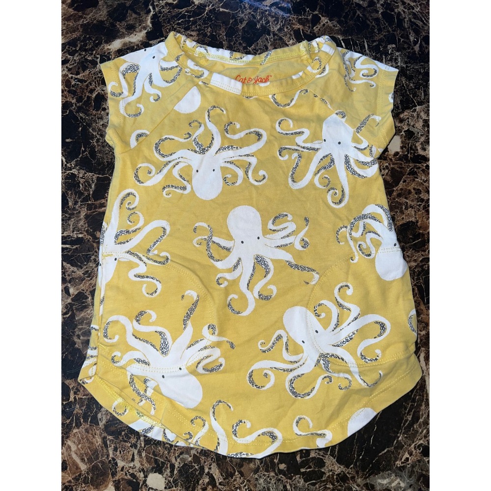 Cat & Jack Baby Mustard Yellow Octopus Print T-Shirt 12M Short Sleeve Cotton